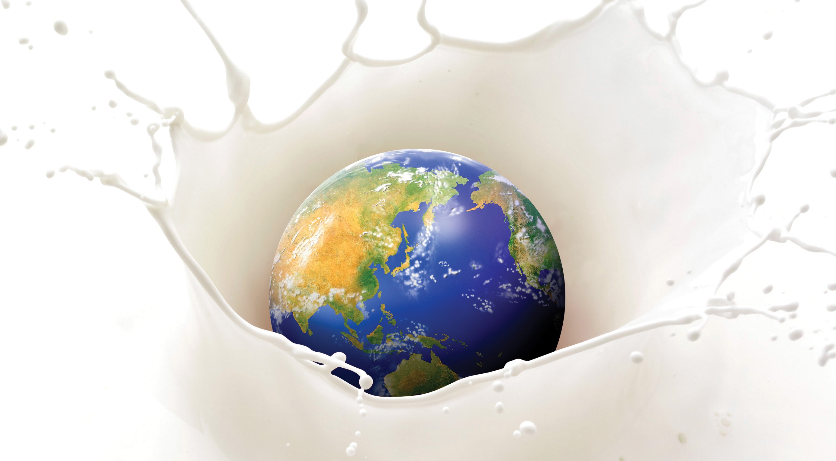 Earth being dropped into a glass of milk